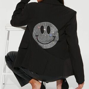 Black Blazer with Studded Rhinestone Smiley face size Large